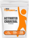 BulkSupplements.com Poudre de charbon activé - de charbon de coco, pour blanchiment des dents - Vegan & sans gluten, 1,2g par portion, 250g (8.8 oz) (paquet de 1)