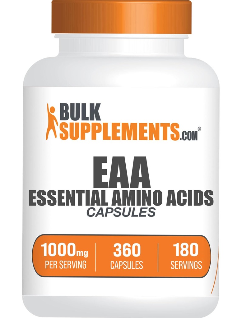 BulkSupplements.com Capsules d'acides aminés essentiels - Capsules EAA, Supplément d'acides aminés essentiels, AEA Acides aminés - Suppléments EAA, 2 capsules par portion, 180 jours d'approvisionnement, 360 capsules