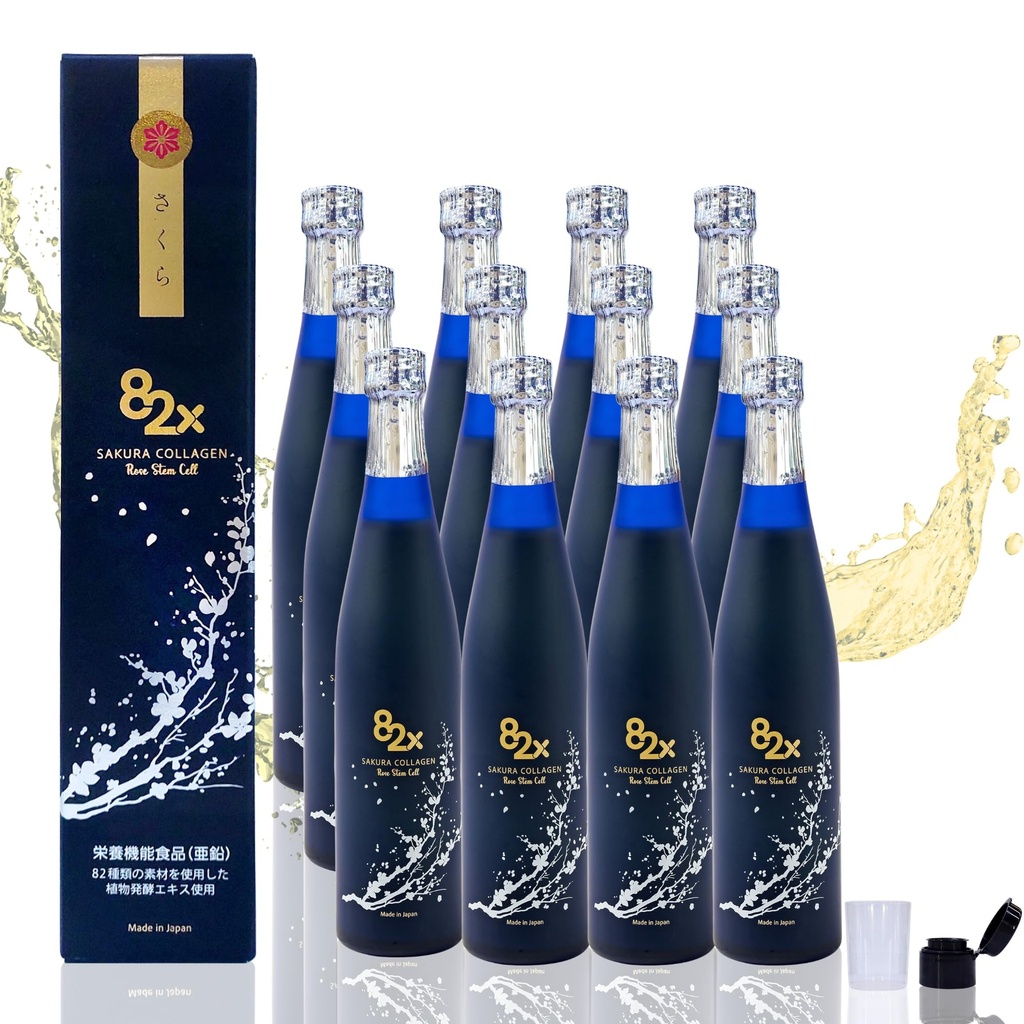 82X Collagène de cellules souches - Marine Collagène Peptides boisson liquide pour ongles de cheveux de peau du Japon avec 82 plantes fermentées, vitamines, minéraux et suppléments Pack 12