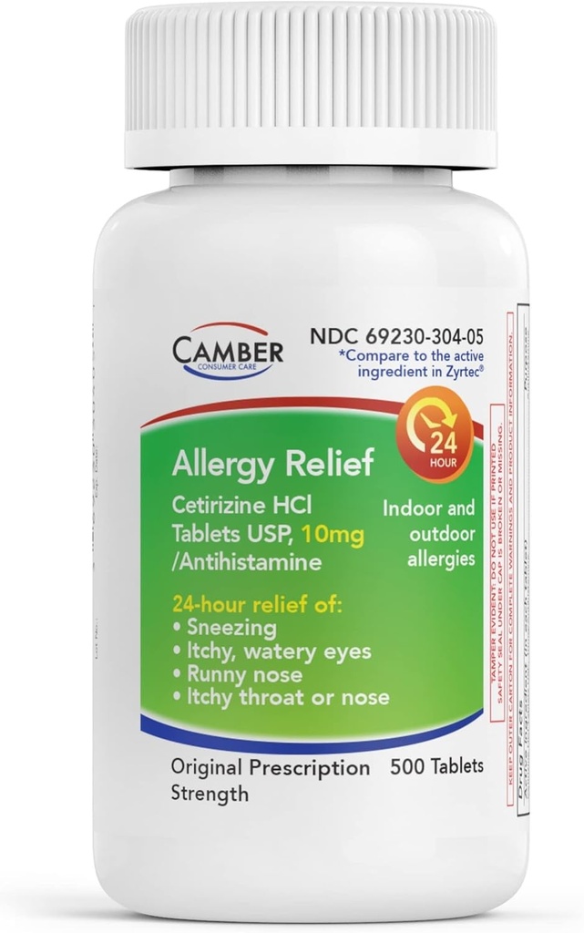 CAMBRE PHARMACEUTIQUES, INC Cétirizine HCI 10mg Comprimés, anti-allergie 24 heures sur 24, médicaments anti-allergie - 500 Nombre