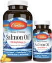 Carlson - Huile de saumon norvégien, 500 mg Omega-3s, Supplément d'huile de saumon norvégien, Capsules d'huile de saumon Omega 3 prises sauvages, source durable, Santé cérébrale, cardiaque et articulaire, 180+50 Softgels