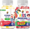 SUNNY SAM Vitamine D3 K2 Gommies 5000 UI & Gommies de magnésium pour les enfants Citrate Supplément à croquer pour le soutien de l'humeur et des muscles