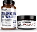 Glycinate de magnésium Premium 500mg Capsules & Himalayan Shilajit Résine - (8 mois d'approvisionnement + formule d'absorption élevée) Glycinate tamponné - 85+ Trace Minerals for Energy, Performance, Immune S