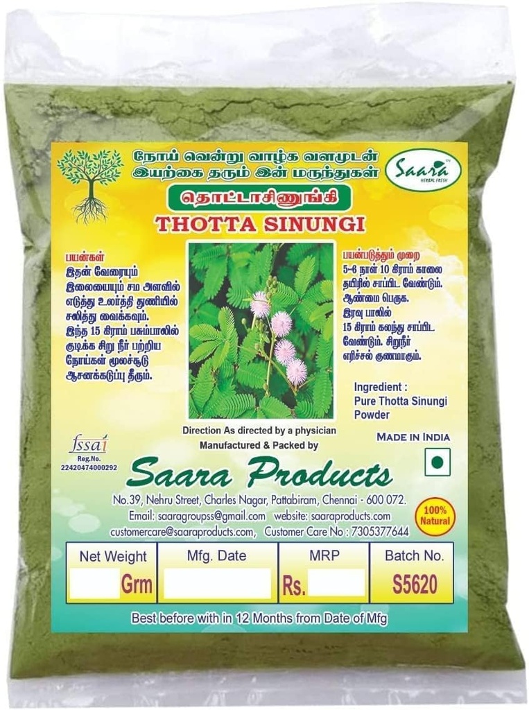 SENTA Thotta Sinungi, poudre de pudica de Mimosa, 300G