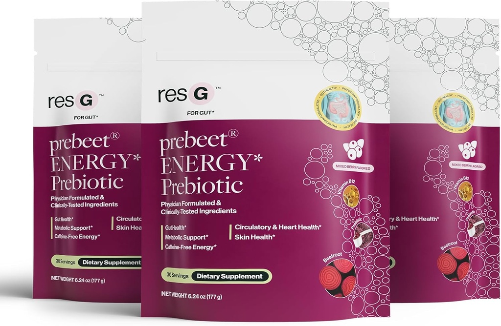 ResBiotique resG prebeet - Prébiotiques boisson pour la digestion, Constipation occasionnelle, Gaz, Bloading avec Akkermansia & GLP-1 Support avec racine et fibre de betterave, Gut Health for Women & Men - 560g (90 portions)