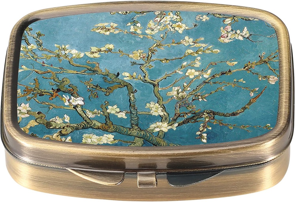 Boîte à pilules Dynippy avec miroir de poche rétro 2 compartiment Médicament organisateur de pilules vitaminiques pour la chasse à la poche et les voyages (Blossom A-Plum)