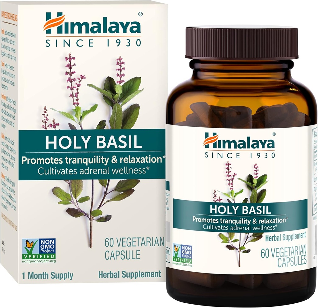 Himalaya Saint Basile - Herbal support adrénal pour le stress, la relaxation, le soutien énergétique et occasionnel l'insomnie - végétalien, non-OGM, sans gluten, 720 mg, 60 capsules