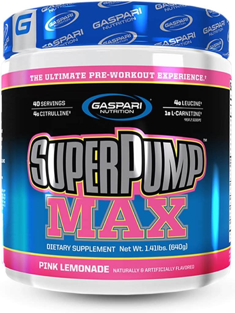 Gaspari Nutrition SuperPump MAX, la poudre de pré-entraînement ultime, pré-entraînement énergétique durable, booster à oxyde nitrique, croissance musculaire, récupération et réapprovisionnement des électrolytes (lemonade rose)