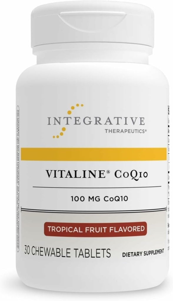 Thérapeutique intégrative Vitaline CoQ10 100 mg - Supplément de soutien à la santé cérébrale pour les adultes* - Soutient la santé cardiaque* - Sans lait - Aromatisé aux fruits tropicaux, 30 comprimés à croquer (30 portions)