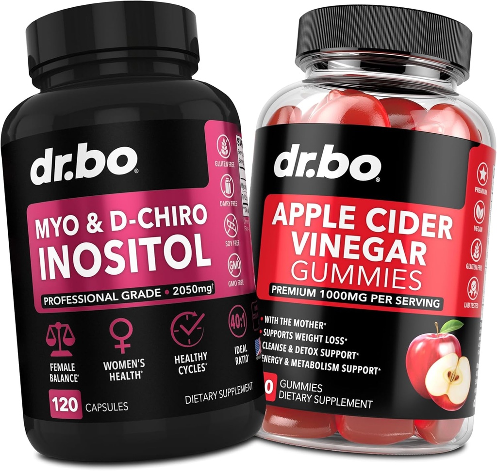 Myo-Inositol & D-Chiro Inositol & ACV Gummies - 40:1 Rapport Hormone Balance pour les femmes et les cidres de pomme Gummies de vinaigre - Suppléments pour soutenir le cycle menstruel et la santé féminine