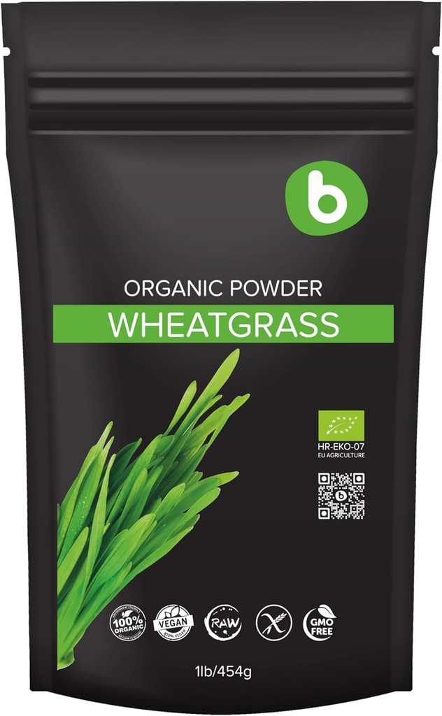 b Poudre de graminée biologique, pour le soutien de la désintoxication et de l'immunité, superalimentaire, végétalien, riche en fibres, chlorophylle, minéraux, sans gluten, brut, 1 lb