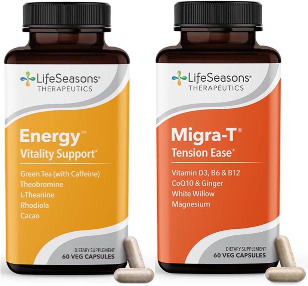 Migra-T avec caféine - Supplément de prévention et de soulagement de la migraine - Soutien pour les maux de tête sévères - Réduit la sonorité légère et la sensibilité à l'odeur - 120 capsules