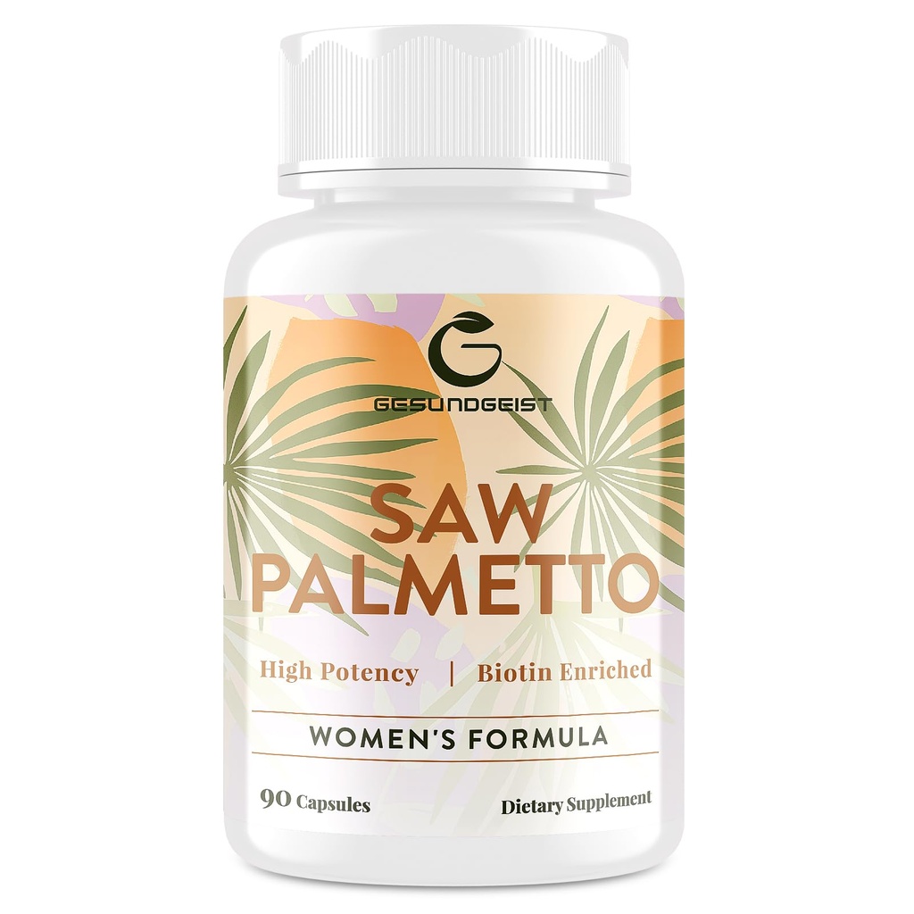 Saw Palmetto pour les femmes perte de cheveux - DHT Blocker avec mélange 5-en-1 pour la croissance des cheveux, la peau et les ongles, le bien-être urinaire - Supplément supplémentaire Saw Palmetto - 90 capsules
