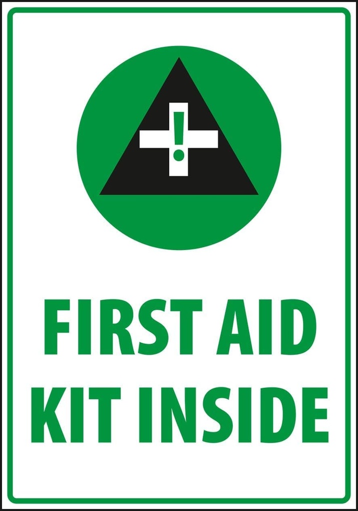 Safety Sign, Warning - Caution first aid kit inside, Size 7 x 10 inch, White Vinyl