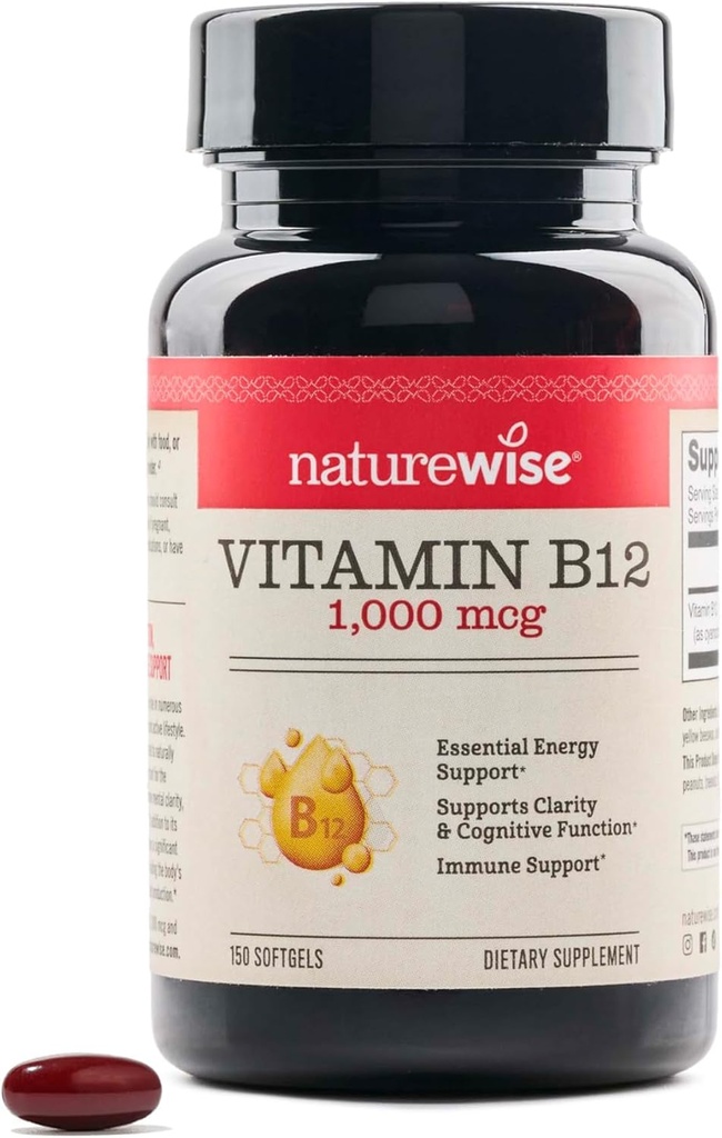 NatureWise Vitamine B12 1000 mcg - Supplément alimentaire pour soutenir le métabolisme énergétique, la clarté mentale, la santé du système nerveux - Facile à avaler, sans soja et sans gluten, non-OGM - 150 comtes[150 jours]