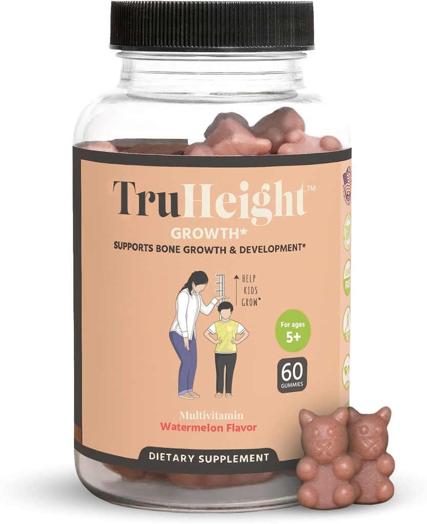 TruHeight Growth Gummies (Watermelon) Natural Growth & Development Supplement for Kids & Teens - Vitamin D, K, Calcium & Ashwagandha - Bone Strength Vitamins D3 K2 - Picky Eater Vitamin - Ages 5+