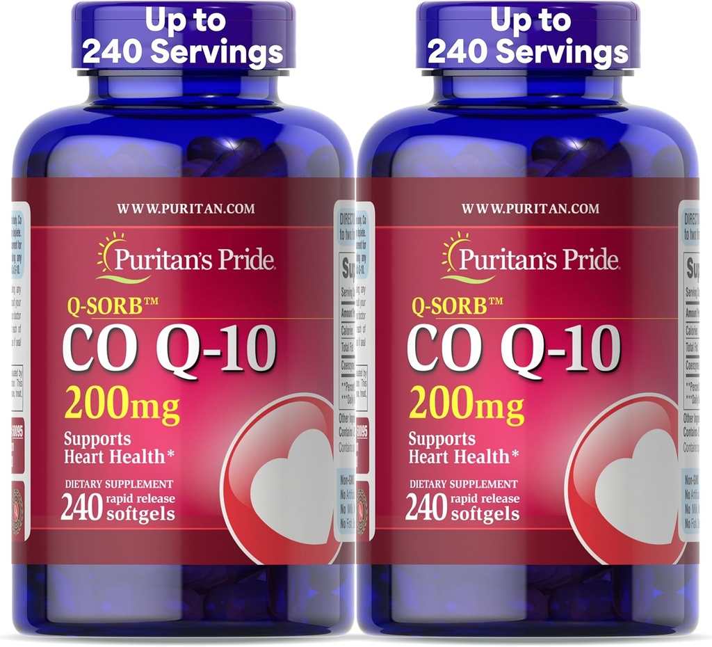 La fierté de Puritan Coenzyme CoQ10 200mg, supplément alimentaire pour la santé cardiaque, la pression artérielle, la santé buccodentaire et le soutien au vieillissement en santé, 240 Softgels à libération rapide, 2-pack
