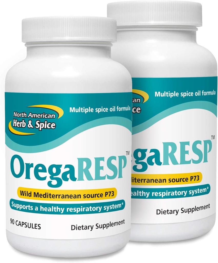 NORTH AMERICAN HERB & SPICE OregaResp P73-90 Capsules - Pack of 2 - Supports Immune & Respiratory Health - Multiple Spice Oil Complex with Oreganol P73 Oregano Oil - Non-GMO - 90 Total Servings
