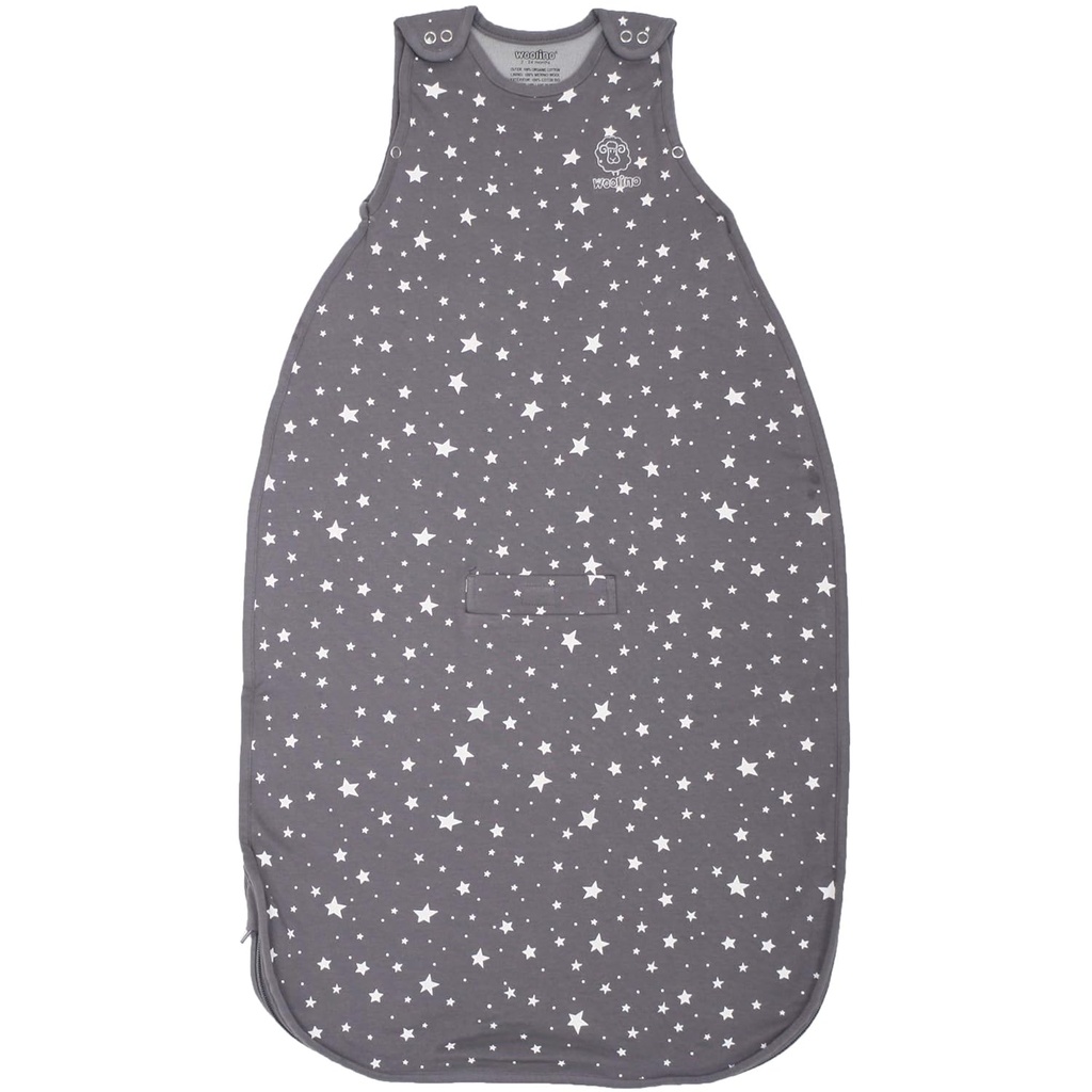 Woolino Merino Laine et coton biologique Sac de couchage ultime - 4 saisons - Sac de couchage réglable à fermeture éclair à deux bras - Sac de couchage universel pour bébé (2-24 mois) - Gris étoilé
