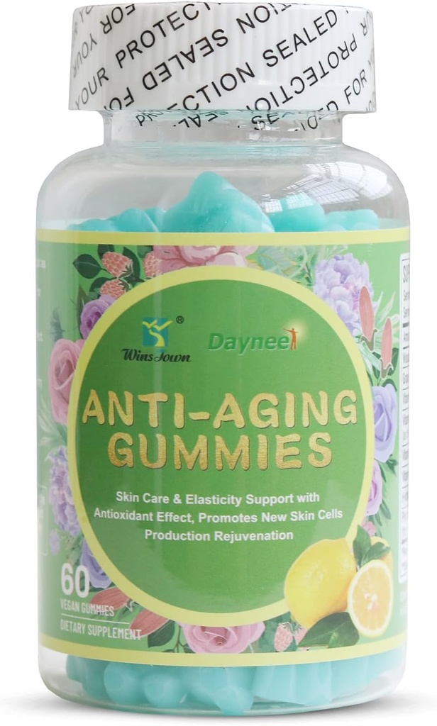 Gummies anti-âge, favorise la production de nouvelles cellules cutanées rajeunissement, anti-rides et soutien de la fermeté de la peau, Lemon Flavor, 60 comtes