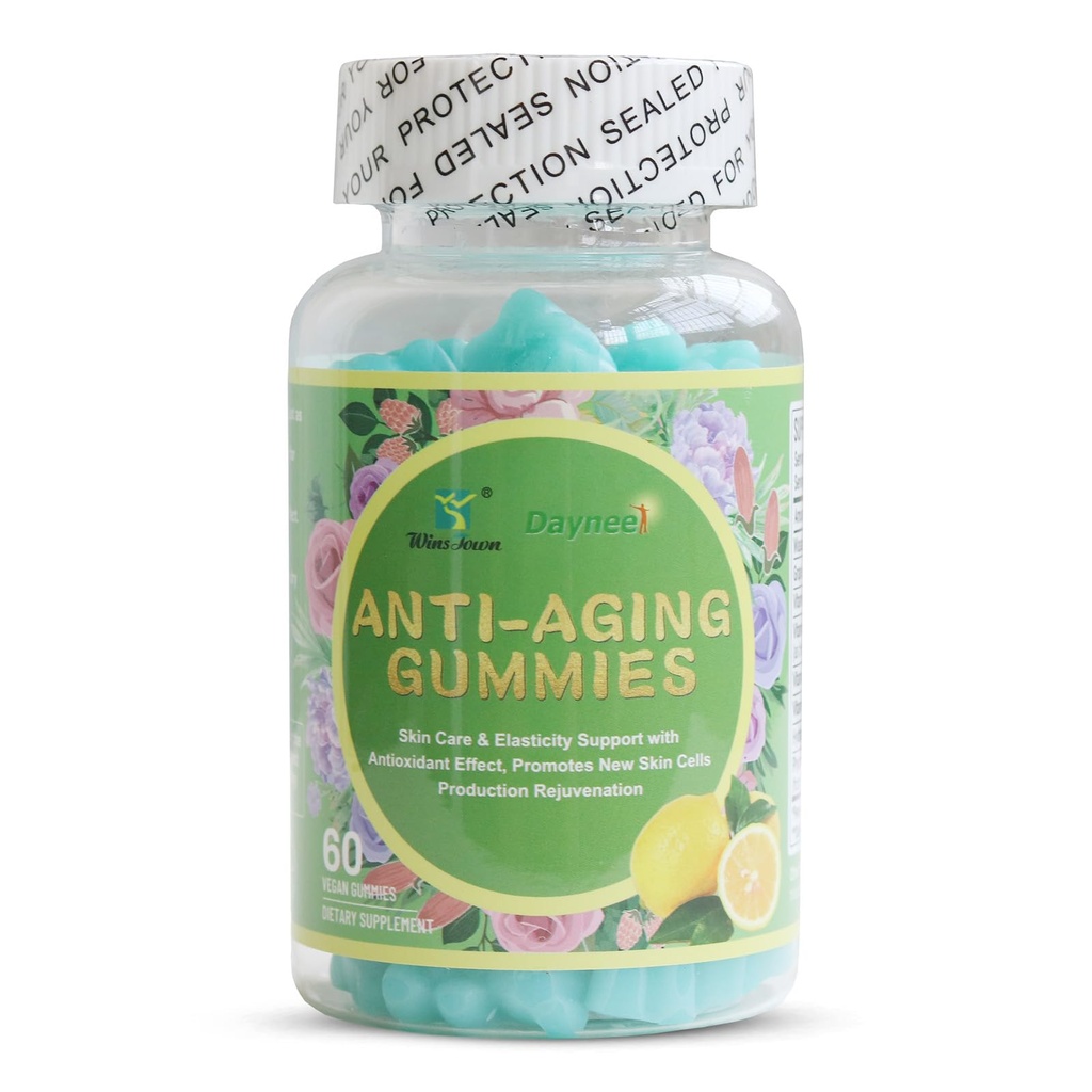 Gummies anti-âge, favorise la production de nouvelles cellules cutanées rajeunissement, anti-rides et soutien de la fermeté de la peau, Lemon Flavor, 60 comtes