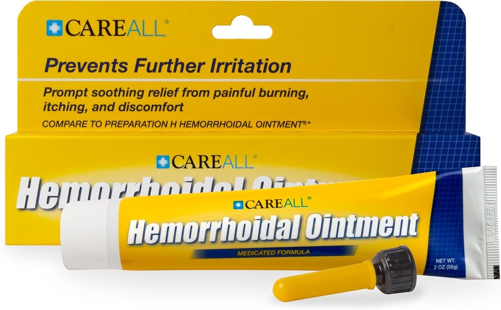 CareAll Herorroïdal Ointment 2.0 oz avec Applicateur. Aide à soulager la brûlure, la démangeaison et le malaise associés aux tissus hémorroïdaux enflammés. Teinture, phtalate et sans parfum
