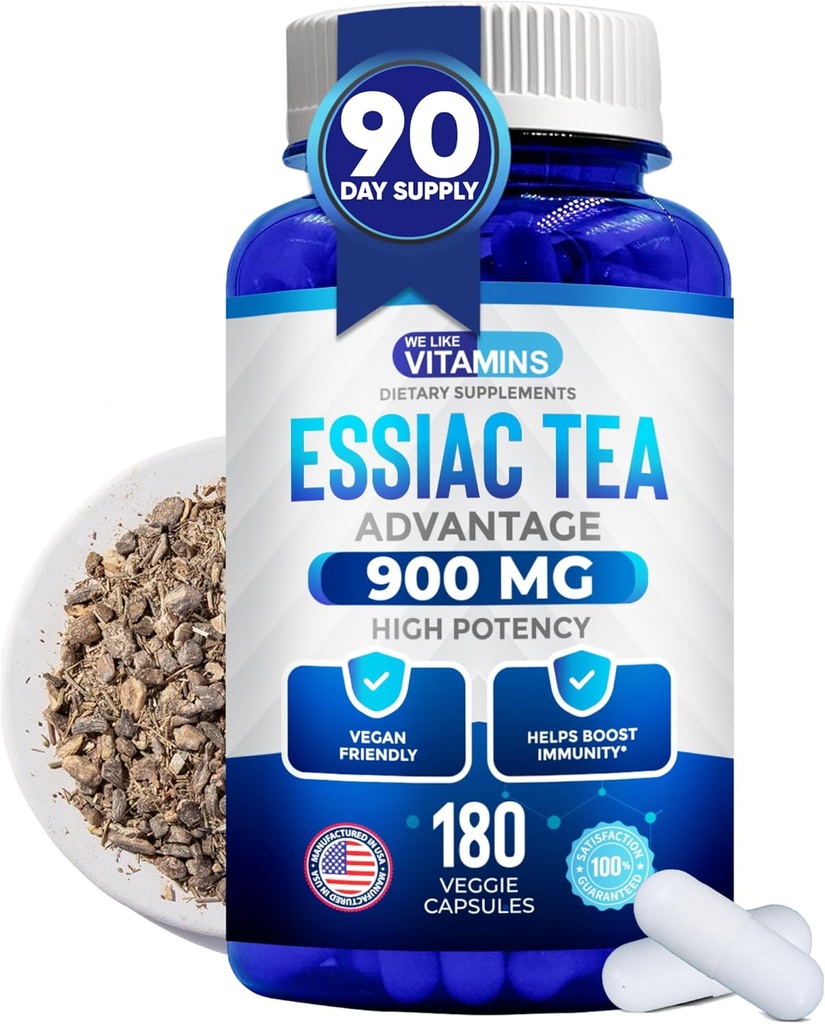 Nous aimons les vitamines Essiac Tea Capsules - 180 Comte Immune Supplément de soutien avec Burdock, Sheep Sorrel, Slippery Elm & Turquie Rhubarb - Thé Essiac véritable 900mg Dose quotidienne