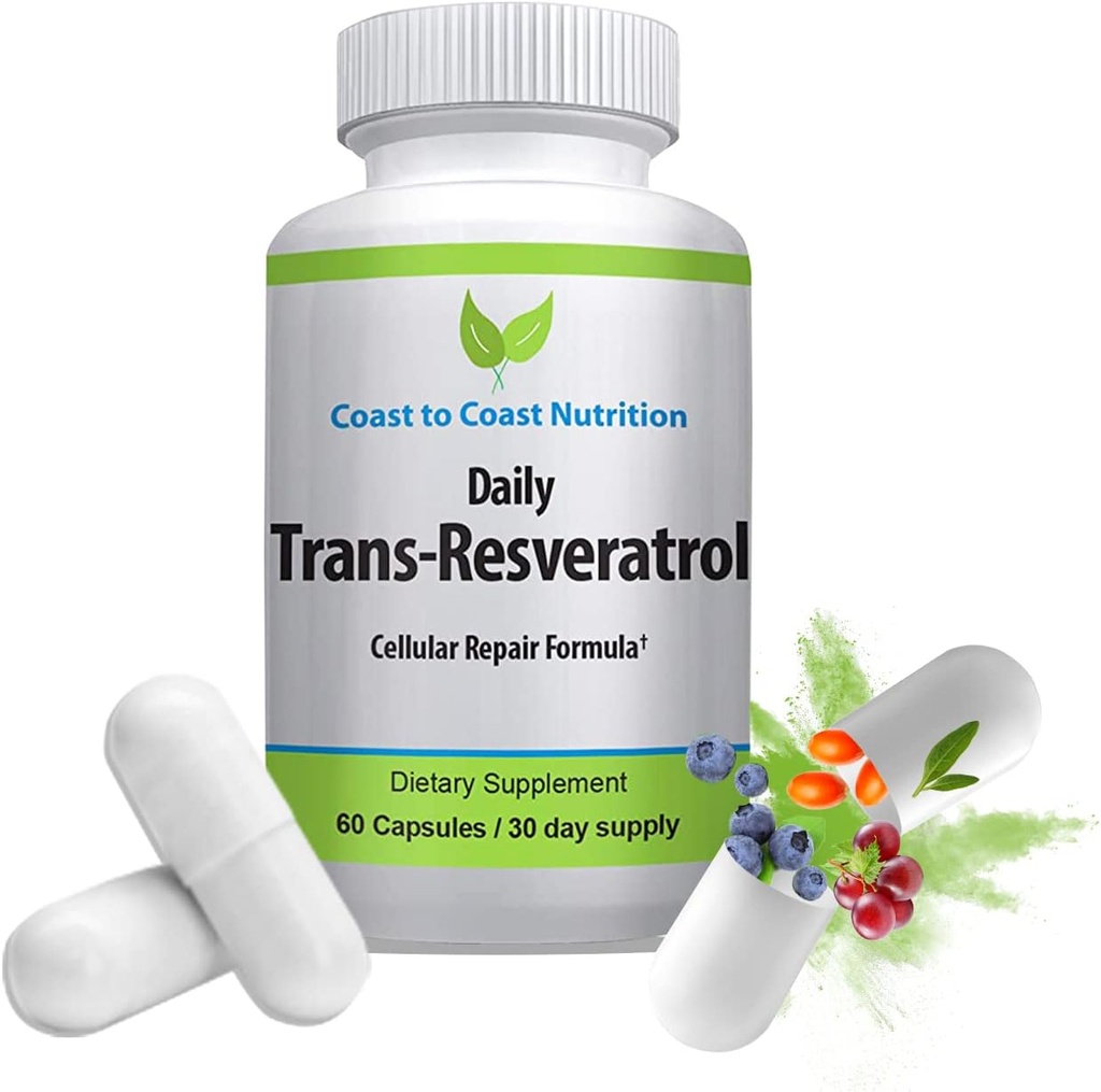 Supplément trans-résvératrol - Capsules organiques – Suppléments végétaliens pour les femmes et les hommes, Antioxydant naturel, Supplément polyphénols, Anti-vieillissement - 60 Capsules, 600mg, 30 jours d'approvisionnement