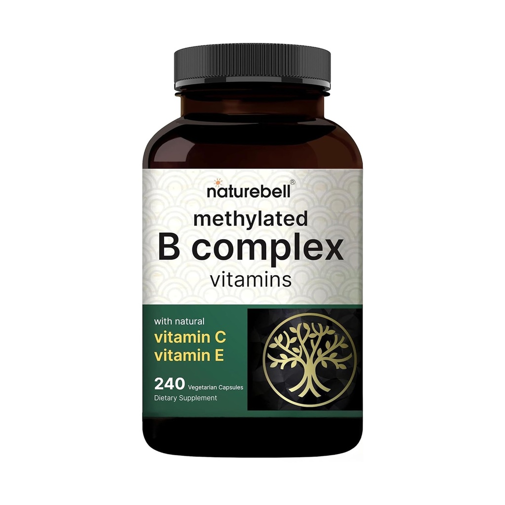 NatureBell Méthylated B Vitamines complexes - 240 capsules végétariennes - haute biodisponibilité 12-en-1 Formule - pour le soutien à la santé et à l'énergie immunitaire* - Non-OGM et sans gluten