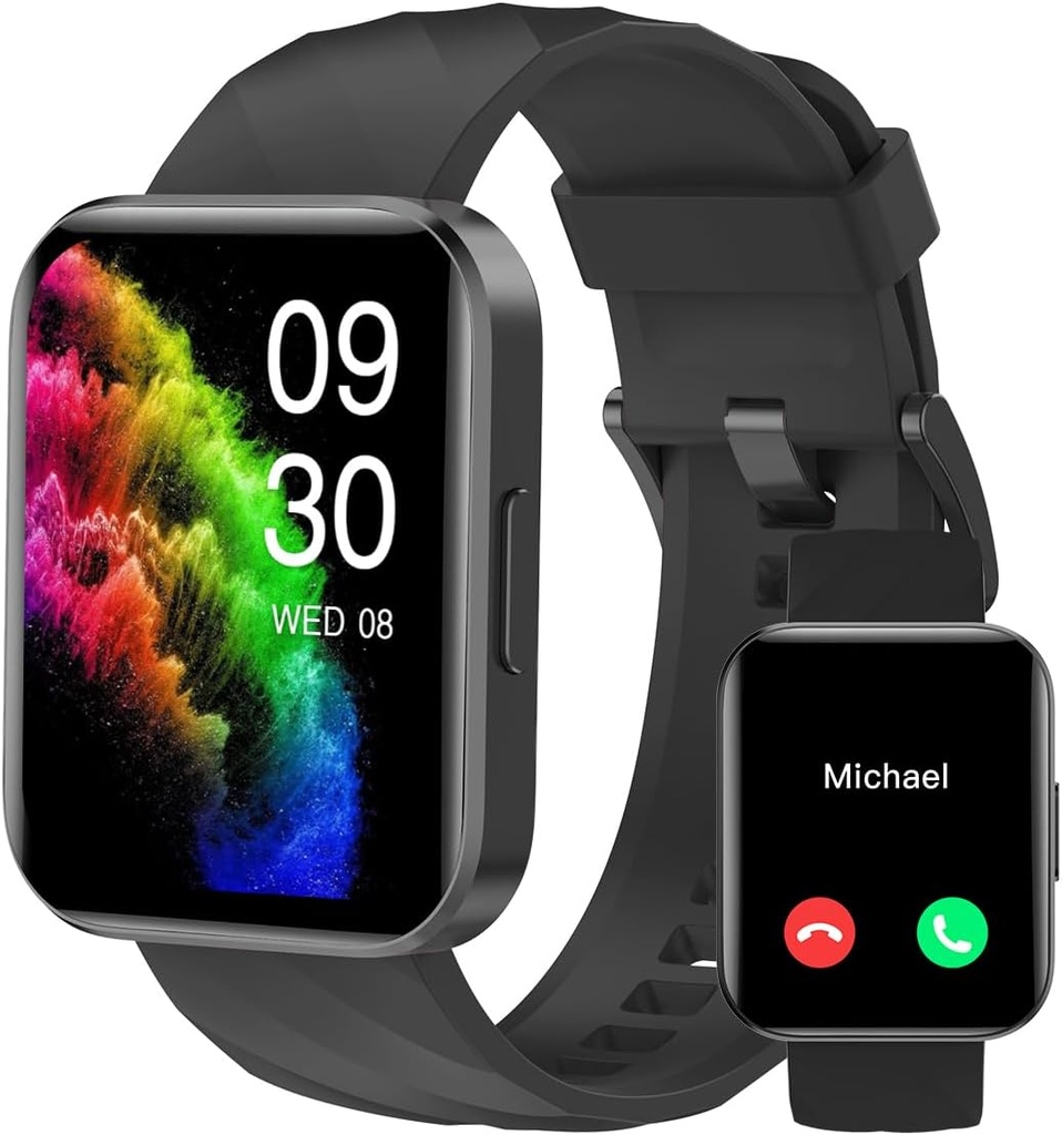 Montres intelligentes RUIMEN pour hommes Femmes (Réponse/Faire des appels) Compatible avec iPhone/Android Phones, 1.85" HD écran Fitness Tracker Heart Rate Monitor 100+ Sports Tracker Watch Imperméable (Noir)