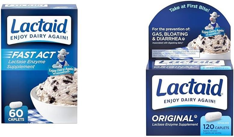 Lactaid Fast Act 60-Pack Caplets d'intolérance à la lactose 120-comte avec 9000 unités de lactase de FAC