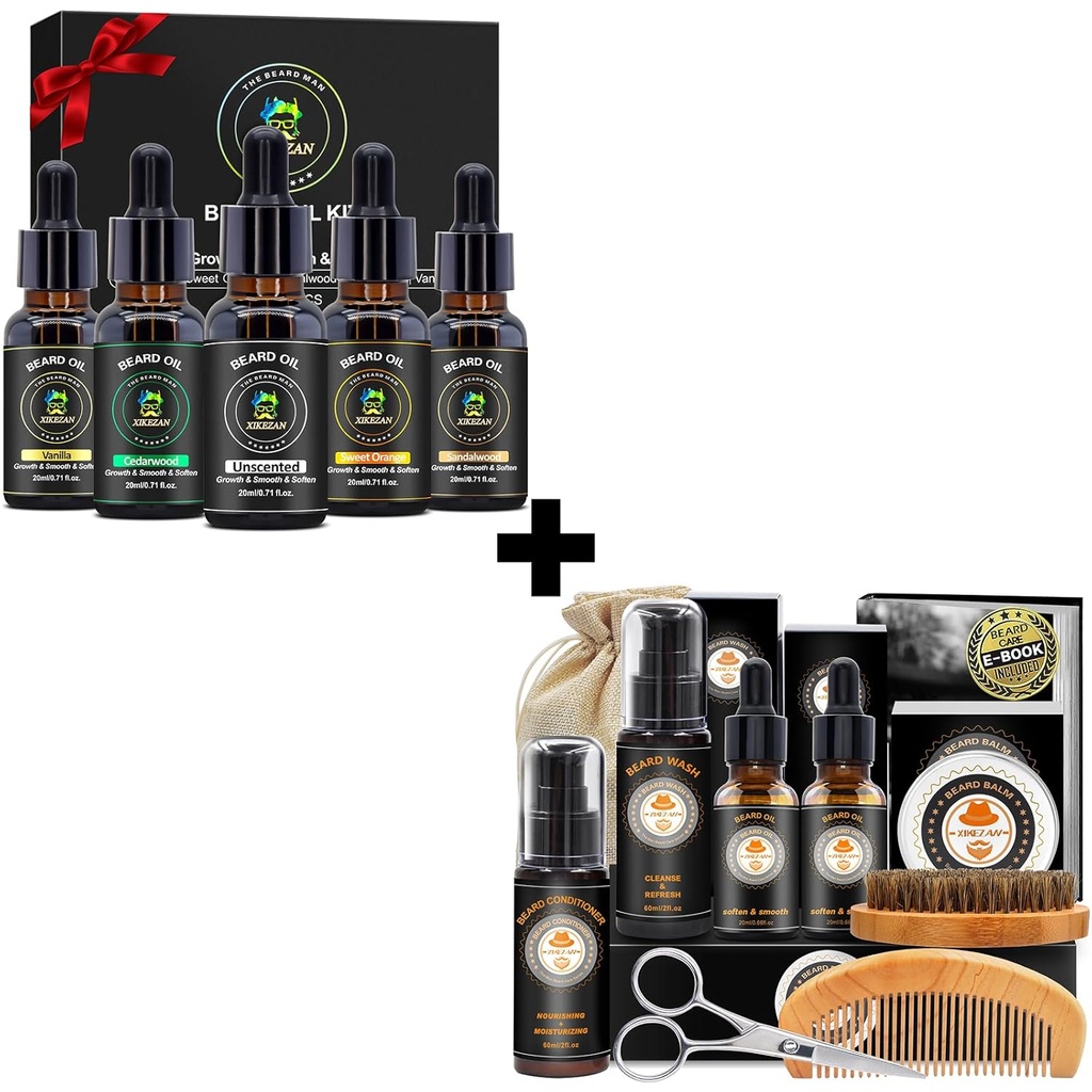 XIKEZAN Cadeaux pour les hommes avec kit de barbe et 5 huile de barbe parfumée