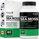 Renouveler le mélange antioxydant triple action de la mousse de mer avec BioPerine – Moss biologique de la mer d'Irlande 500MG, Bladderwrack 500MG et root 400MG par 2 capsules – Fabriqué au Canada - 60 capsules