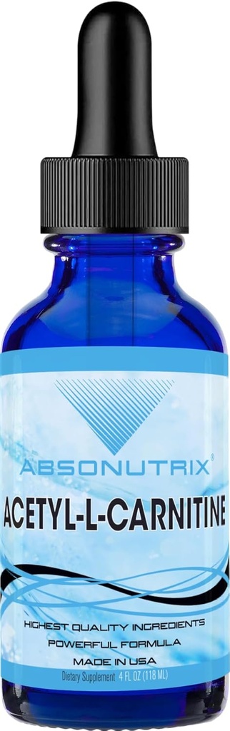 Absonutrix Acetyl L-Carnitine, 593mg par portion, 200 portions de potenta, gouttes liquides d'absorption rapide, sans gluten, testés en troisième partie, certifiés GMP, non OGM, fabriqués aux États-Unis