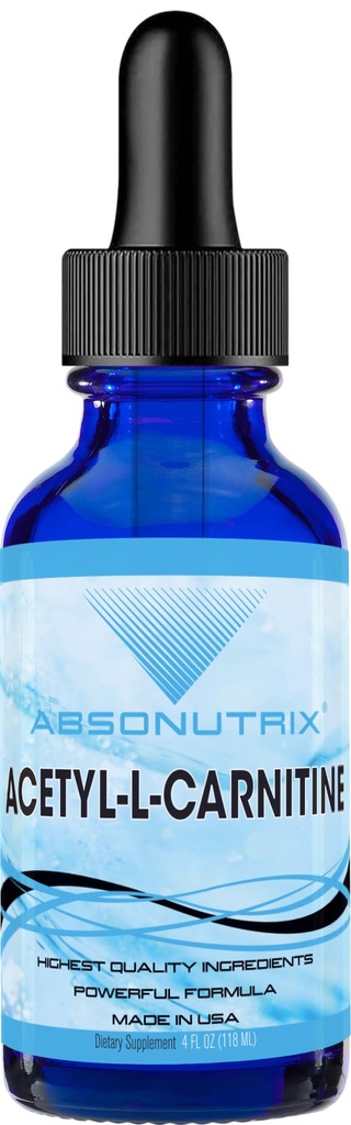 Absonutrix Acetyl L-Carnitine, 593mg par portion, 200 portions de potenta, gouttes liquides d'absorption rapide, sans gluten, testés en troisième partie, certifiés GMP, non OGM, fabriqués aux États-Unis