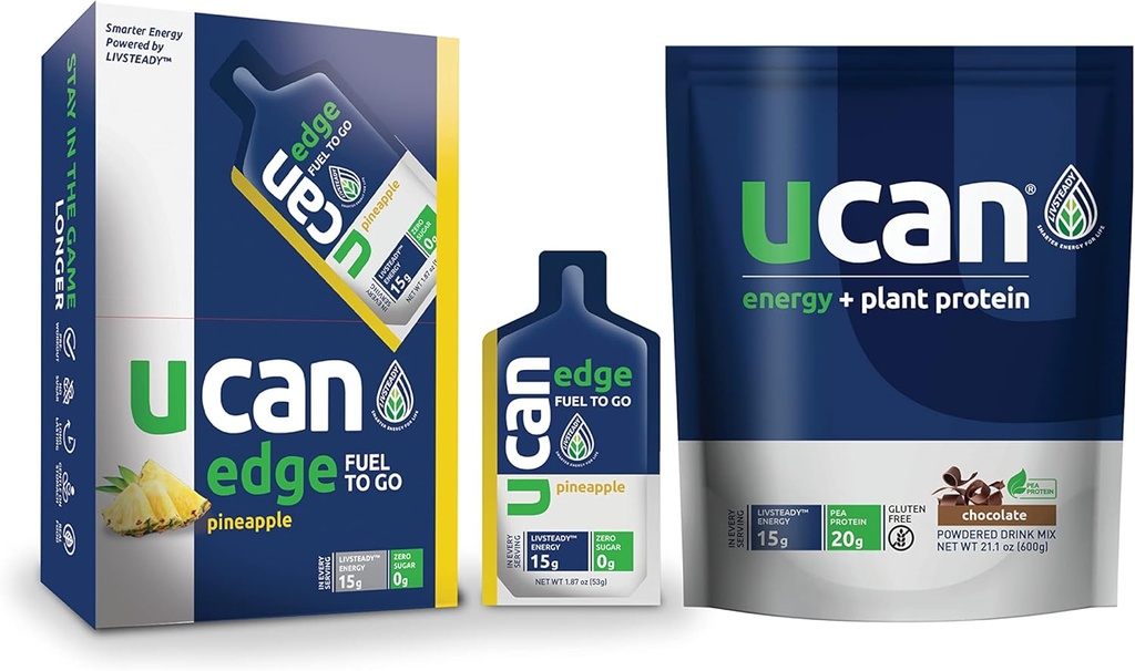 UCAN Ananas Edge Energy Gel & Chocolate Plant Protein - Idéal pour la course, l'entraînement, la remise en forme, le vélo, la coupe croisée et plus encore