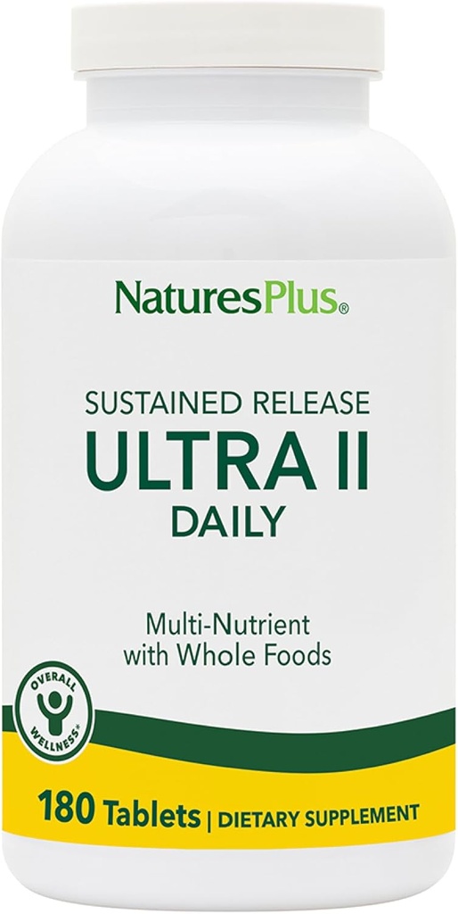 NaturesPlus Ultra II Daily - 180 comprimés, paquet de 2 - Multivitamine avec des aliments entiers pour le bien-être global - Soutienne l'énergie et la santé immunitaire - Libération prolongée - 360 portions