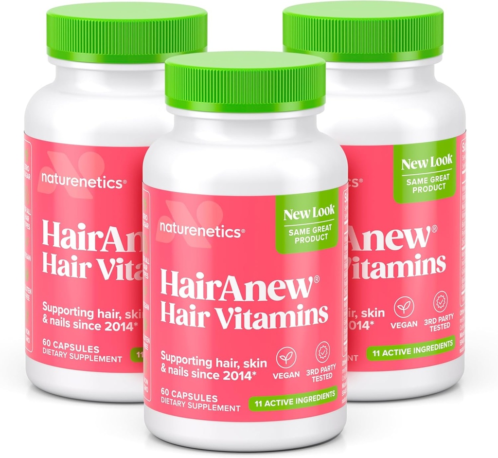 CheveuxNouveaux Vitamines de croissance des cheveux pour les cheveux plus forts , Travaille pour les femmes et les hommes Tous les types de cheveux , 11 Vitamines et ingrédients capillaires , 5000mcg Biotin , Vegan , Testé indépendamment 60 Capsules (3)