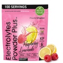 PoudreVitamine Electrolytes Poudre Plus (100 portions) Lémonade framboise Electrolyte Poudre, Zéro Calorie, Keto, Zéro Sucre, Pas de Maltodextrine, 1000mg Potassium,120mg Calcium,120mg Magnésium, Hydratation