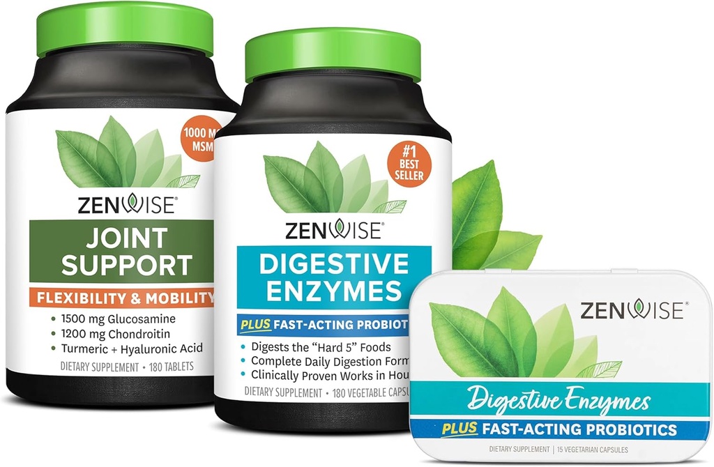 Enzymes digestifs de la santé Zenwise, soutien conjoint et étain de taille voyage