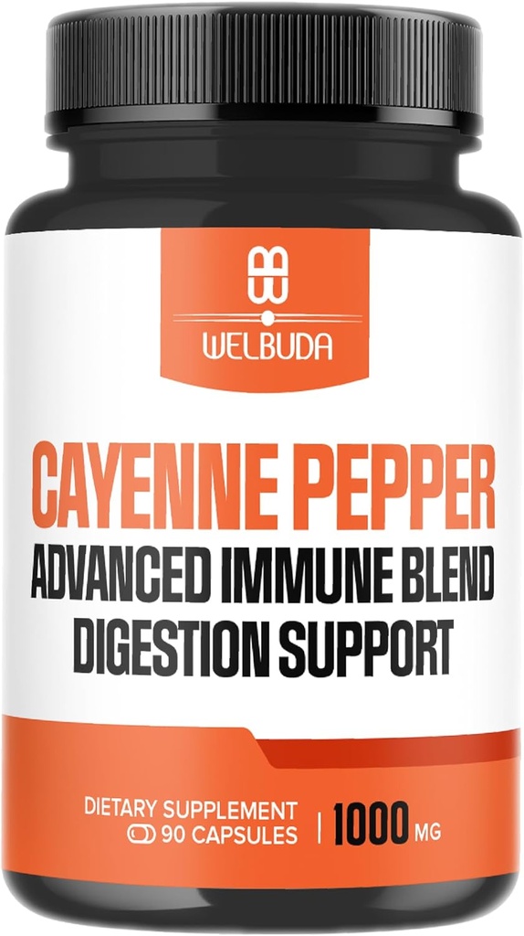 1000mg Cayenne Capsules de poivre avec Elderberry, Echinacea, Berberine HCI et plus - Soutien Digestion santé, coeur en santé et système immunitaire - 90 Capsules Veggie
