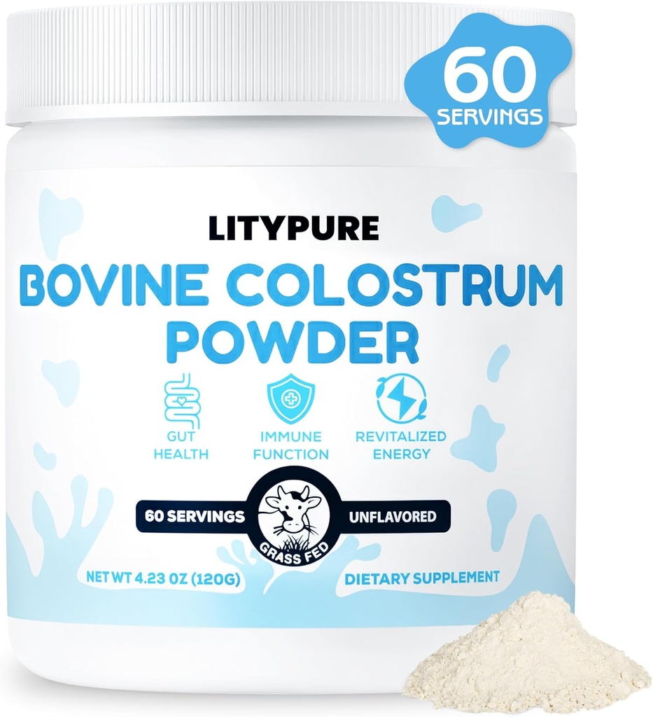 Colostrum Supplement for Gut Health, Hair Growth, Beauty and Immune Support | Rich IgG Pure Bovine Colostrum for Humans | Gluten Free, Made in USA, Unflavored