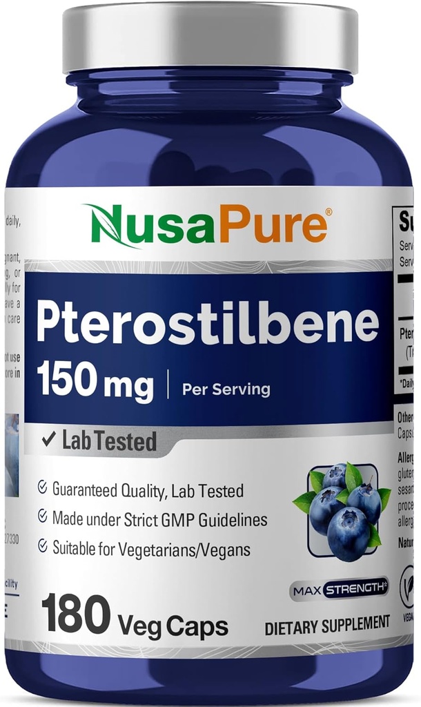 NusaPure Pterostilbene 150mg 180 Caps végétatifs (non OGM, végétalien)