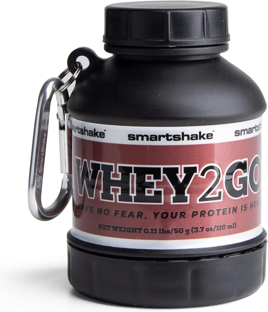 Smartshake Whey2Go Black Protein Powder Container 50g – BPA Entonnoir de bouteille de shaker libre pour la poudre de protéines de Whey + Secoues de protéines 110ml, DC Comics Batman Cadeaux pour hommes (noir)