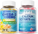 1paquet Citrate de calcium sans sucre, Citrate de magnésium et 1paquet Oméga-3 végétalien 1000mg + curcuma