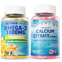 1paquet Citrate de calcium sans sucre, Citrate de magnésium et 1paquet Oméga-3 végétalien 1000mg + curcuma