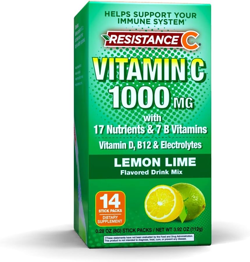 Stick Packs 16 Nutrients & 7 B-Vitamins, Help Support Immune System, Powerful Antioxidants, Contains Electrolytes, Green, Lemon-Lime Flavor, 14 Count