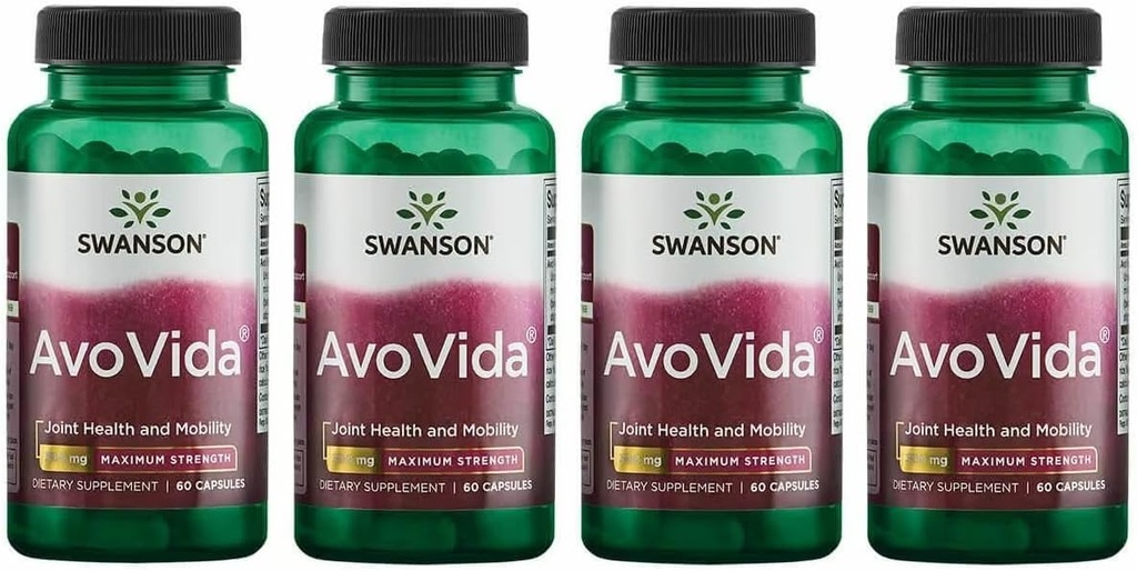 Swanson AvoVida - Natural Supplement Promoting Joint Health & Mobility - Avocado & Soybean Unsaponifiables to Support Cartilage & Tissue Health - (60 Capsules, 300mg Each) (4 Pack)