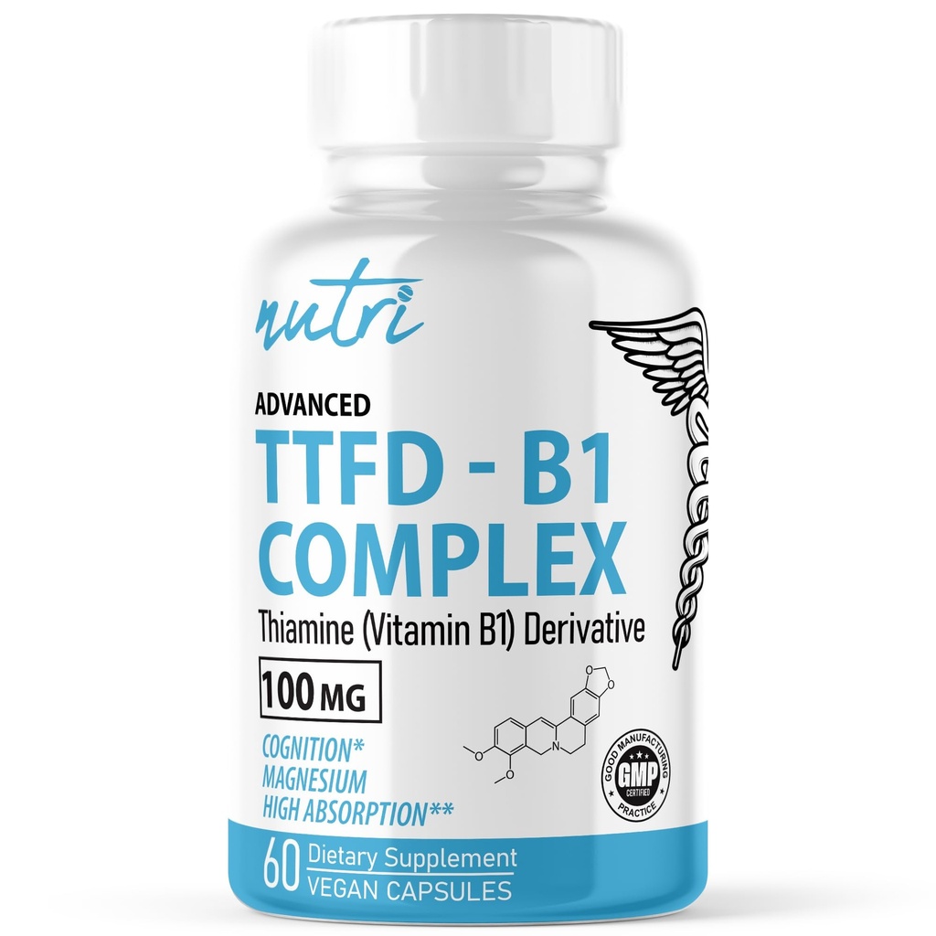 Nature's Fusions TTFD Thiamine B1 Supplément - 100mg 60 portions - avec 8mg de magnésium - Pas de remplissage toxique - TTFD Thiamine Tetrahydrofurfurfuryl Disulfide - Troisième laboratoire testé - Nutri suppléments