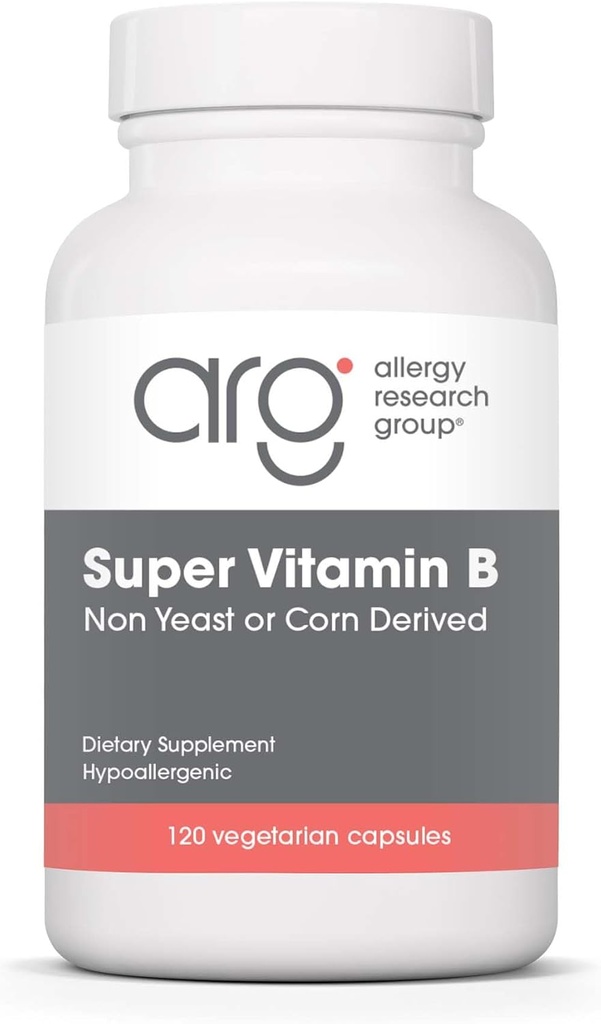 Groupe de recherche sur l'allergie Supplément Super Vitamine B - Complexe Vitamine B pour les hommes et les femmes, avec vitamine B12 et B6, capsules végétariennes - 120 Compte